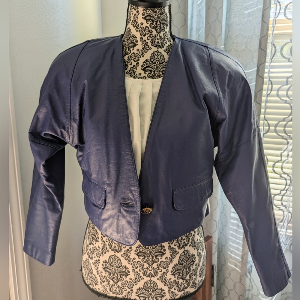 Vintage 80's Blue Leather Jacket - Picture 9 of 13